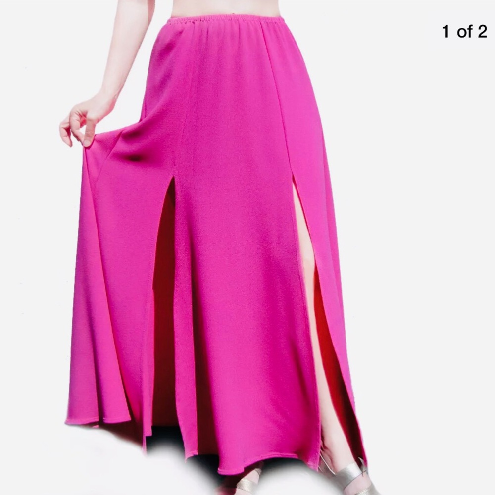 Dark Pink Skirt wt 2 slits. Crepe de chine. Size L